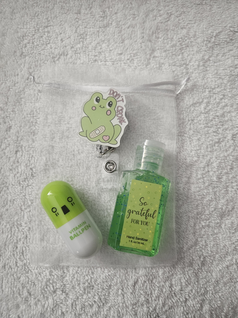 Frog Nurse Appreciation Gift Set Don't Croak Badge Reel Capsule Pen Sanitizer
